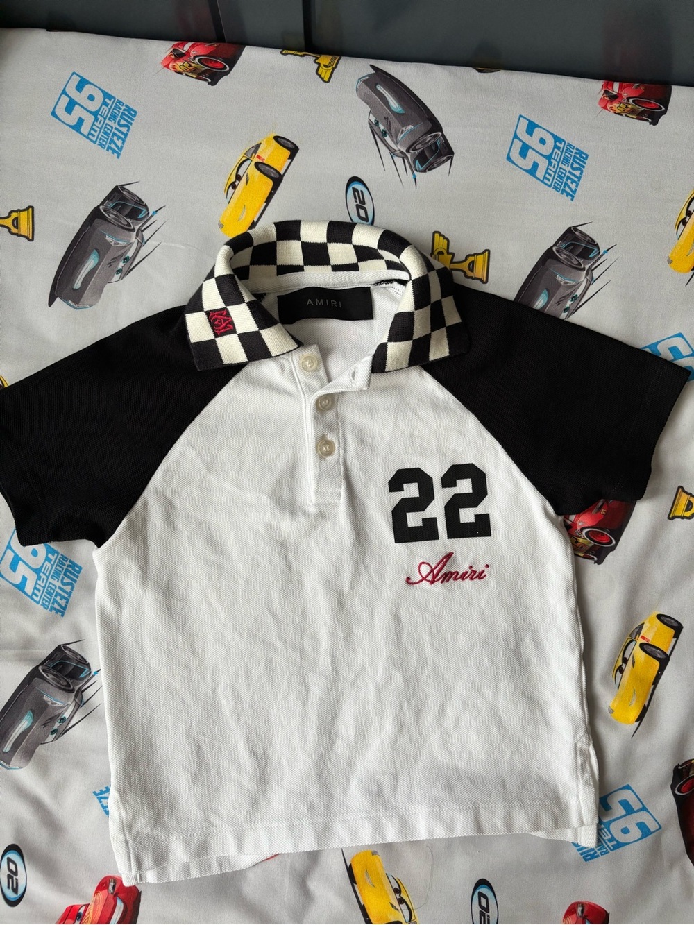 AMIRI White, Black & Red Check-Collar Polo for Kids